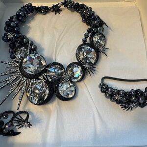 Swarovski Black and Silver Statement Necklace ring and cuff